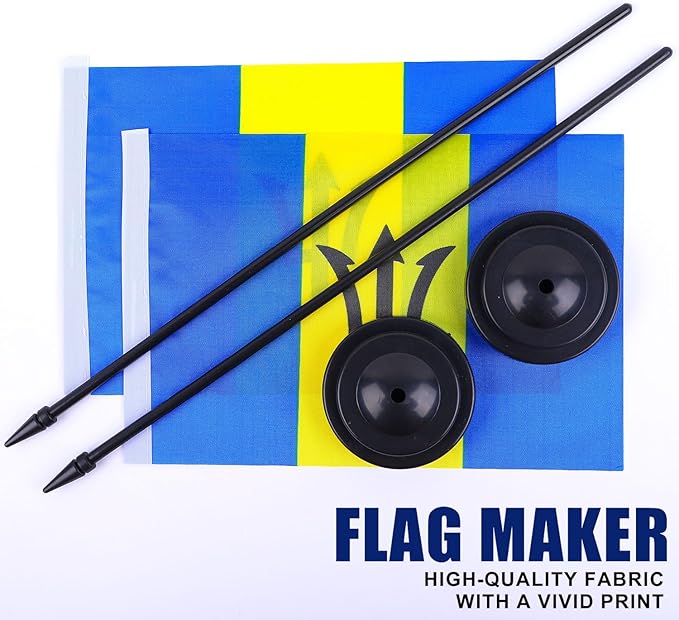 Barbados Desk Flag 12" Solid Pole Deluxe Set Barbadians Flags Banner Mini Small - Image 5