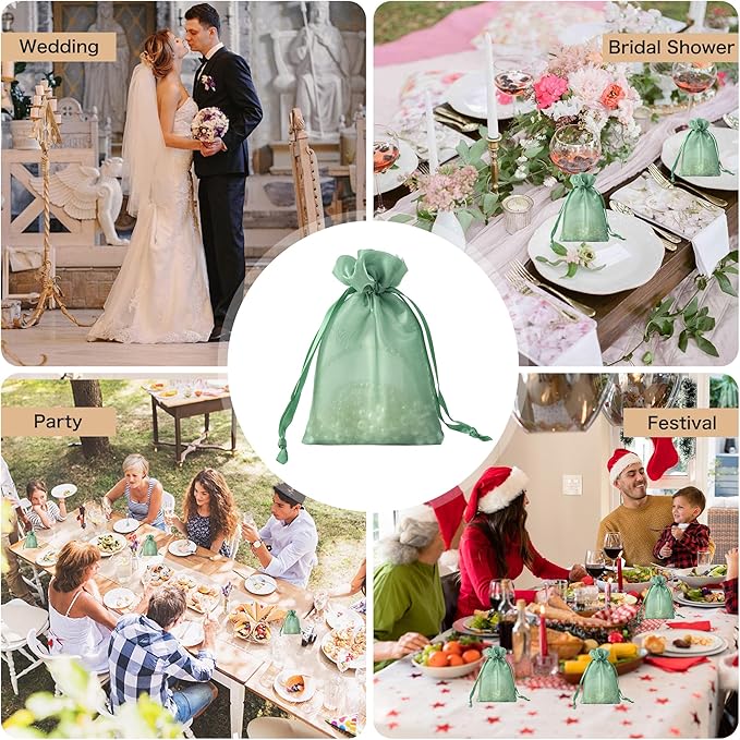QIANF 20 Pcs Sage Green Small Organza Bags 4X6 inch - Image 8