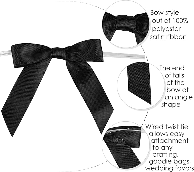 AIMUDI Black Bows 2.5" Satin Bows - Image 3