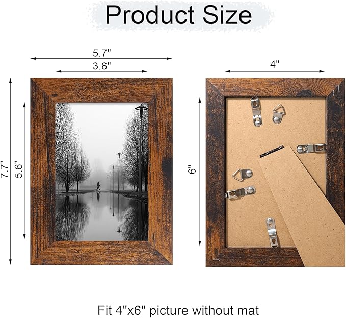 4x6 Picture Frame Set of 4, High Definition Glass 4 x 6 Frame, Wood Rustic - Image 4