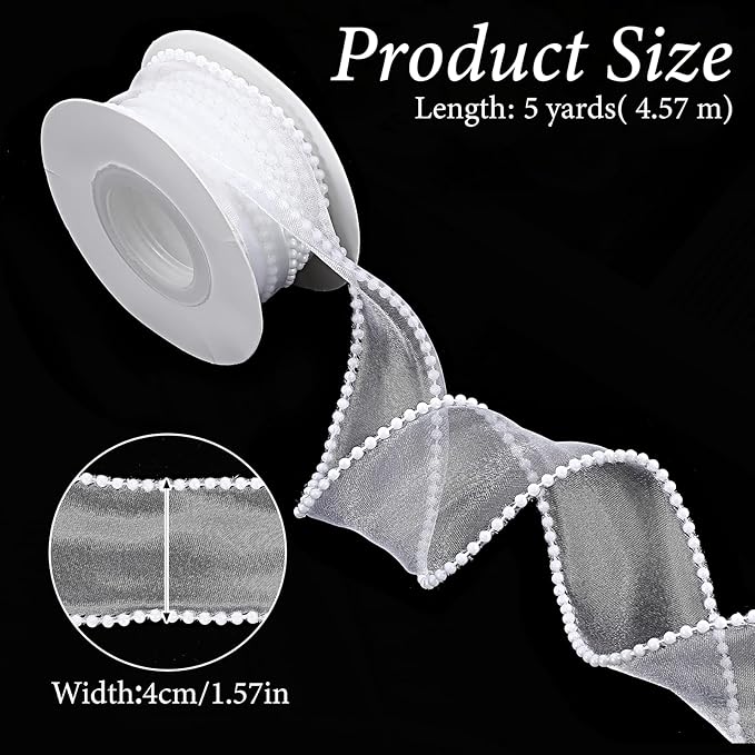 1.5 Inch Faux Pearl Ribbon, Smooth White Ribbon - Image 4