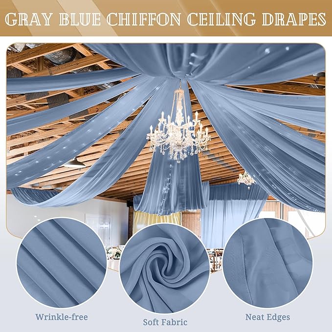 6 Panels Dusty Blue Ceiling Drapes - Image 3