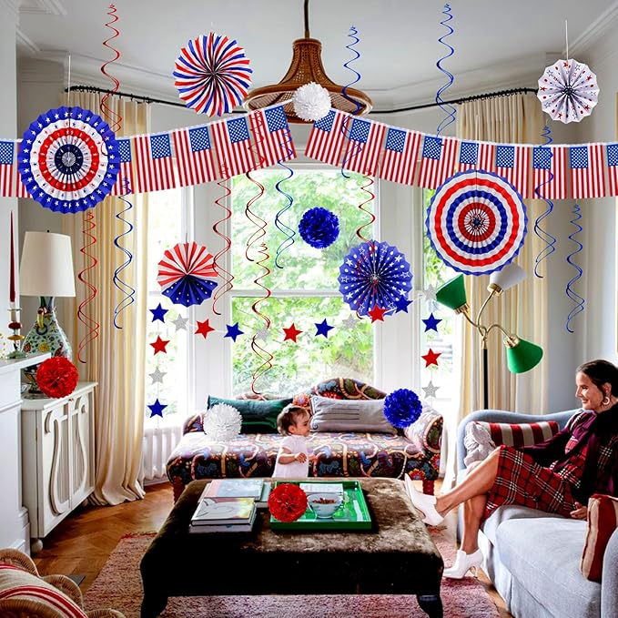 26Pcs 4th of July Decorations Patriotic Decor USA Flag String Red White Blue - Image 5