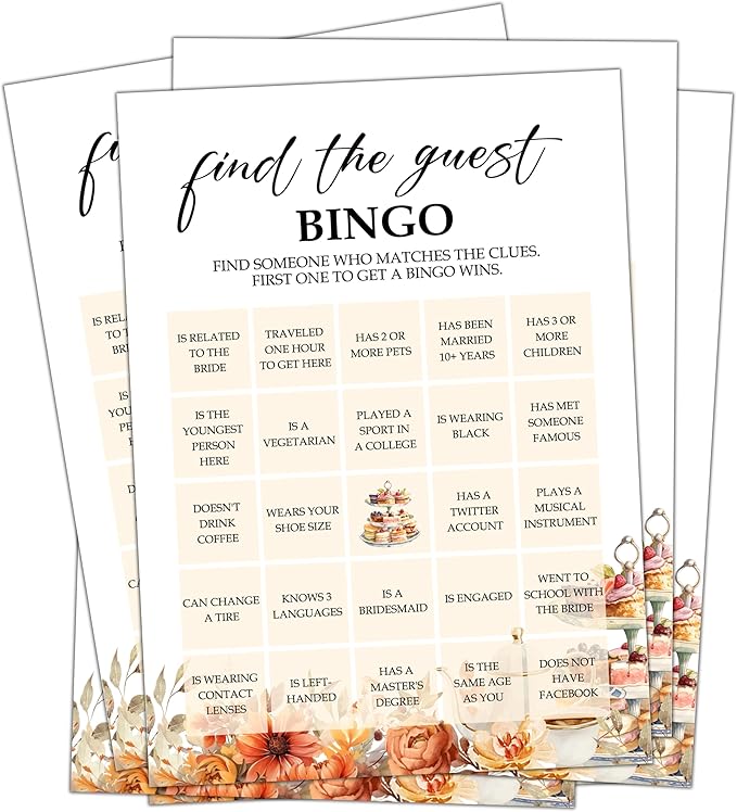 Fall Bridal Shower Games Cards, Find The Guest Bingo, Wedding Bachelorette by Unknown