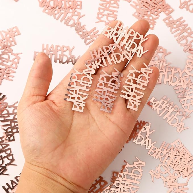 MARFOREVER Rose Gold Happy Birthday Glitter Confetti, Birthday Party Metallic - Image 4