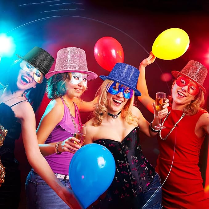 Handepo 12 Pack Bright Glitter Top Hat Mini Fun Party Hats - Image 4