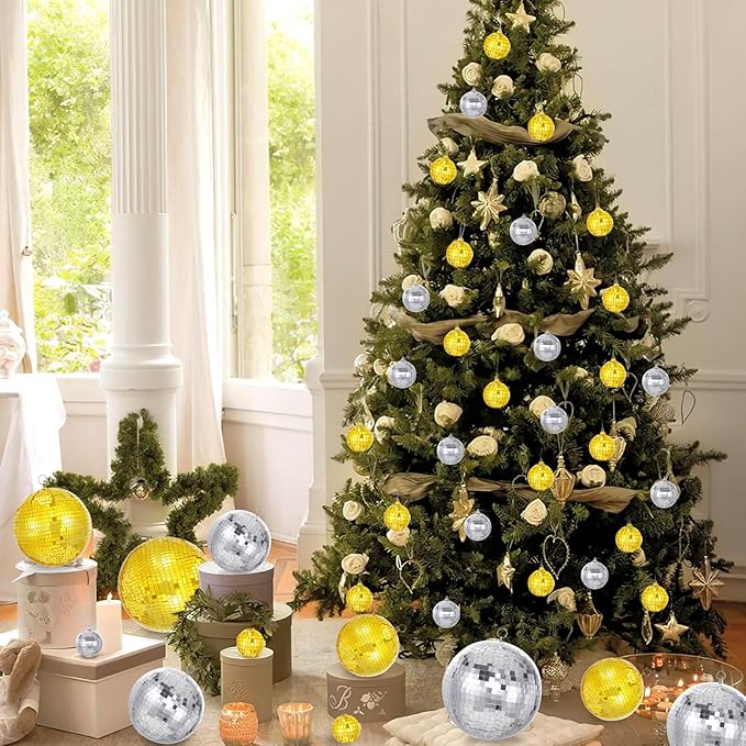 Gold Hanging Mirror Disco Ball : 6 Inches Reflective Silver Ball - Image 2