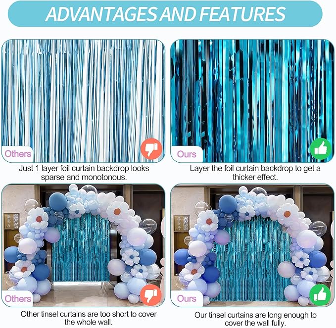 2 Pack Baby Blue Foil Fringe Curtains Door Streamers Party Decorations 3.3 x - Image 6