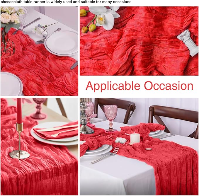6 Pack 10ft Red Cheesecloth Table Runner 21x120 Inch Boho Wrinkled Sheer - Image 3