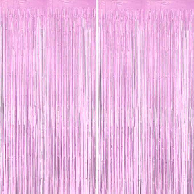 2 Pack Pastel Purple Foil Fringe Backdrop Curtains, Tinsel Streamers Birthday by Voircoloria