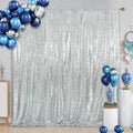 SquarePie Sequin Backdrop 6FT x 8FT Silver Curtain Background by SquarePie