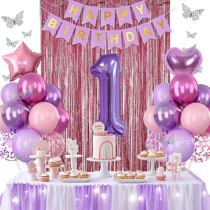 Pink Purple 1st Birthday Party Decorations - Image 4