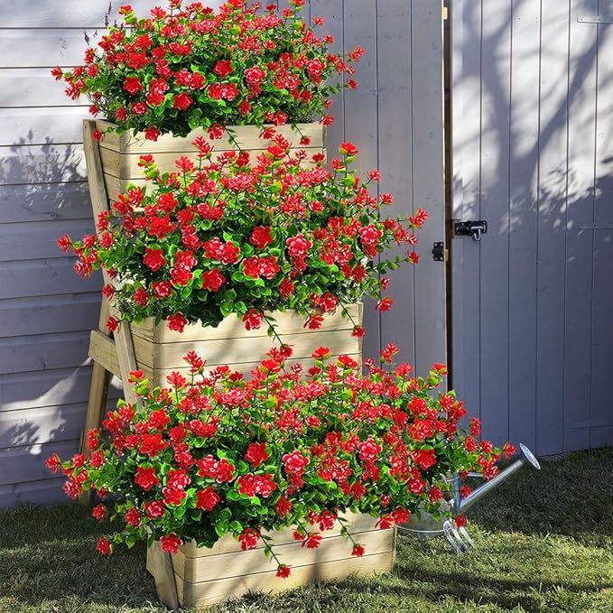 10 Bundles Artificial Fake Flowers, Faux Outdoor Plastic Plants UV Resistant - Image 3