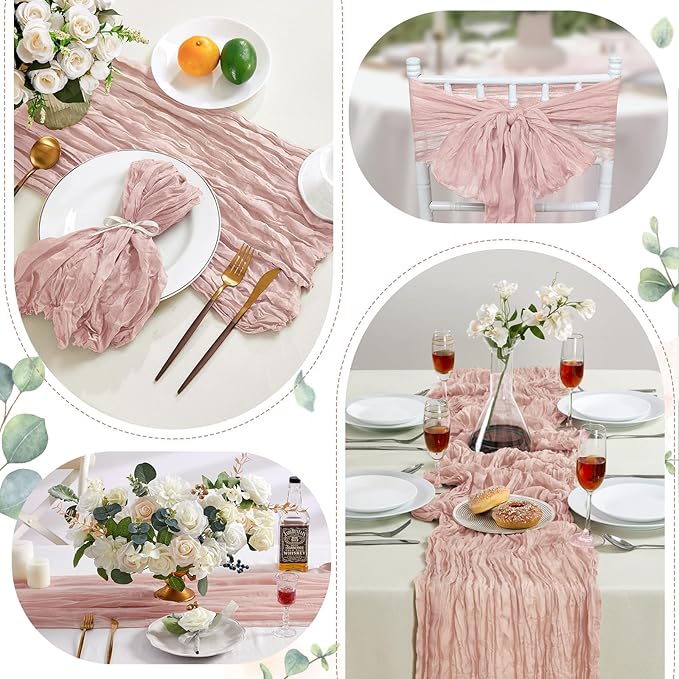 6 Pack Dusty Pink Cheesecloth Table Runner 10FT Long Boho Gauze Table Runner - Image 6