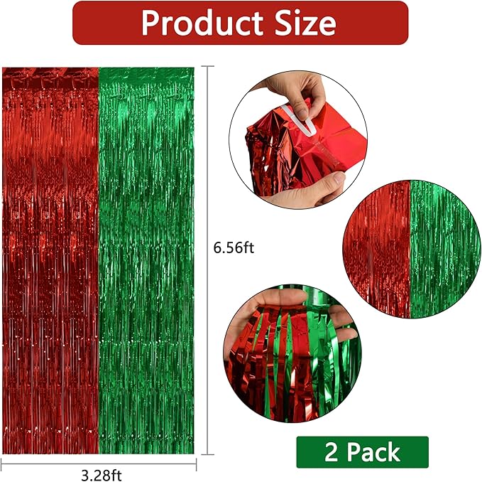 BEISHIDA 2Pcs Red Green Door Streamer Merry Christmas Backdrop Foil Fringe - Image 2