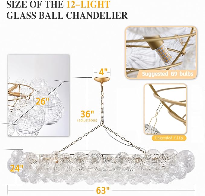 Nordic Bubble Ball Swirled Glass Chandelier, 62 inch Long Rectangular - Image 2