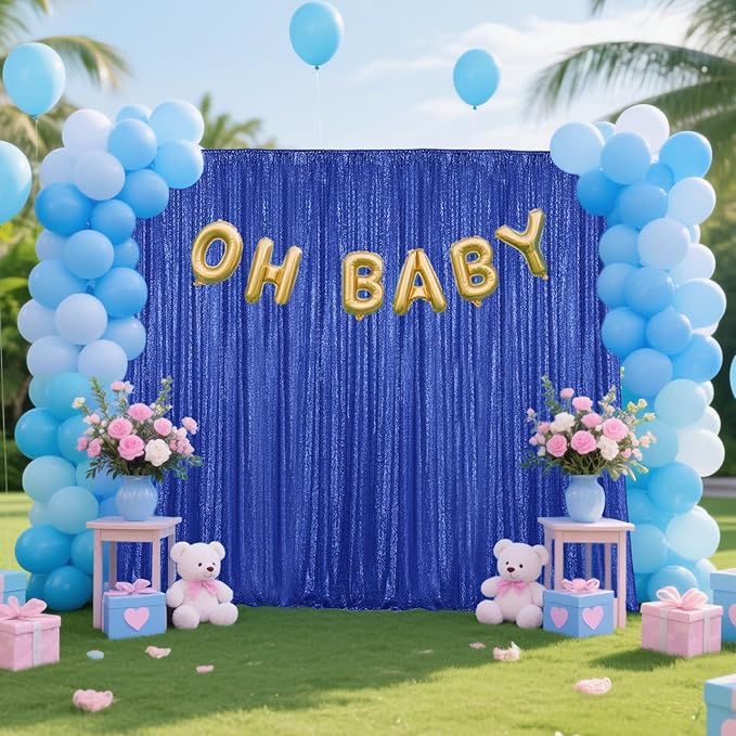 Navy Blue Sequin Backdrop Curtain 2 Pieces 2FTx8FT Glitter Photography Backdrop - Image 3
