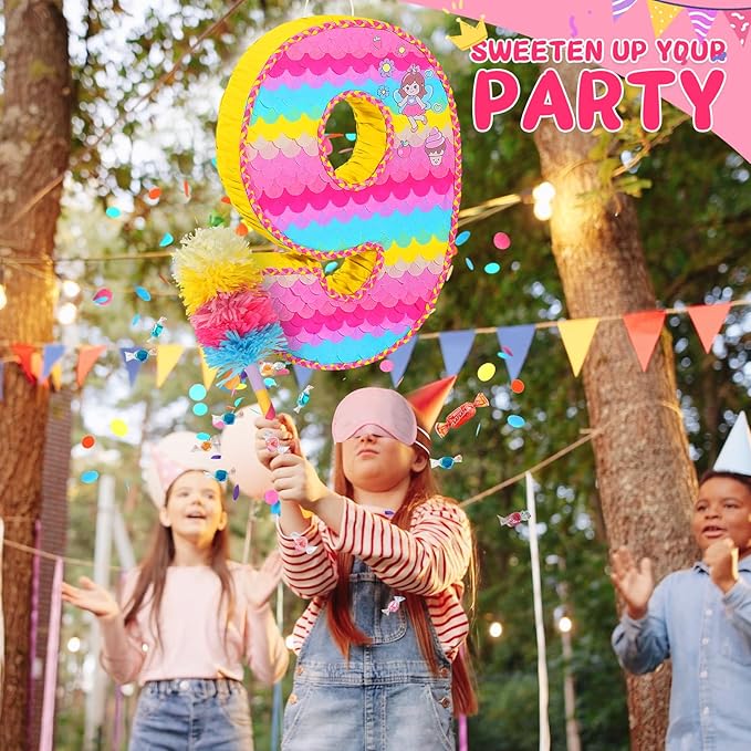 Number 9 Pinata for Birthday Party Decorations, Unicorn Mermaid Theme Pink - Image 3