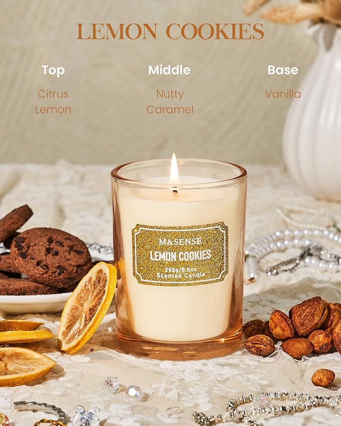 M&SENSE Lemon Scented Candle, Classic Size 8.8 oz Glitter Jar, Holiday Gifts - Image 2