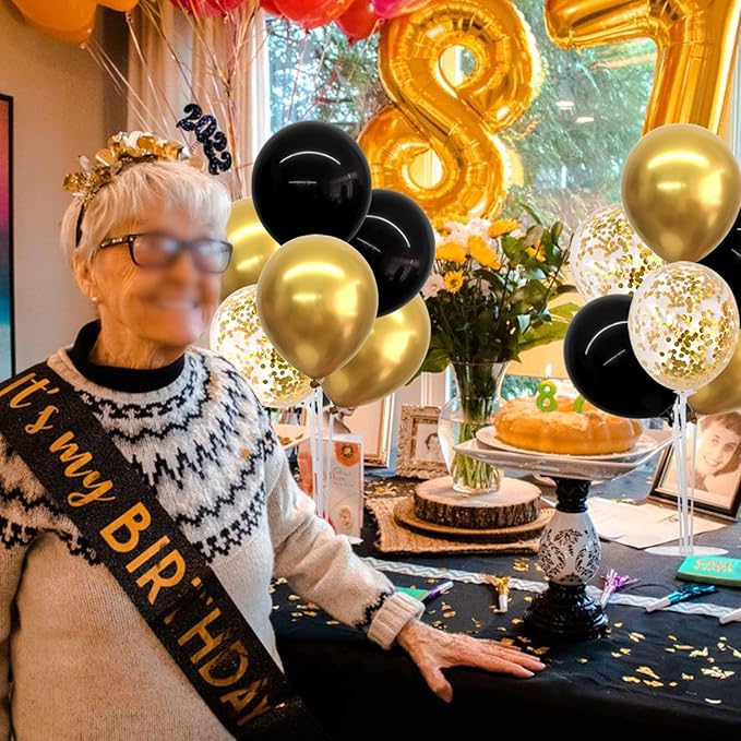 TONIFUL 4 Set Black Gold Balloon Centerpieces - Image 5