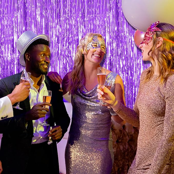 10 Pack Foil Curtain Backdrop Purple Metallic Tinsel Foil Fringe Curtains Photo - Image 4