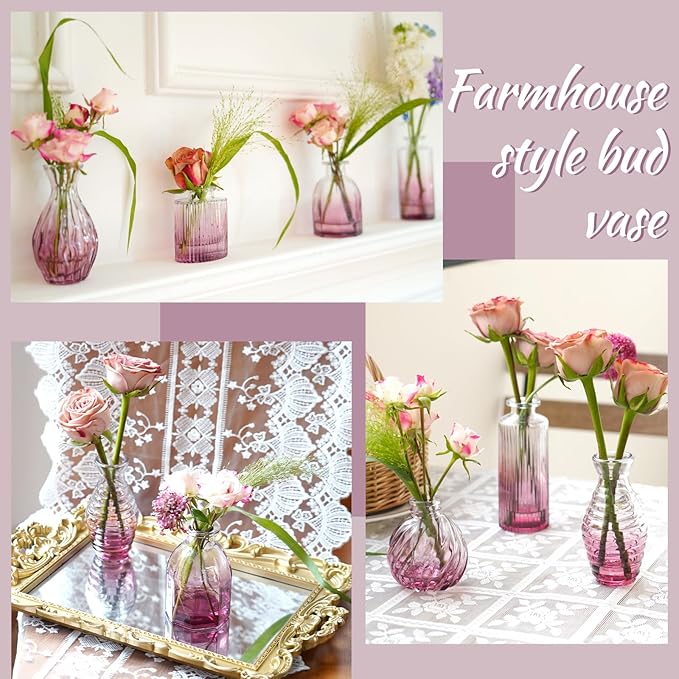 Bud Vases 24 in Bulk, Small Purple Vase Glass Vases - Image 5