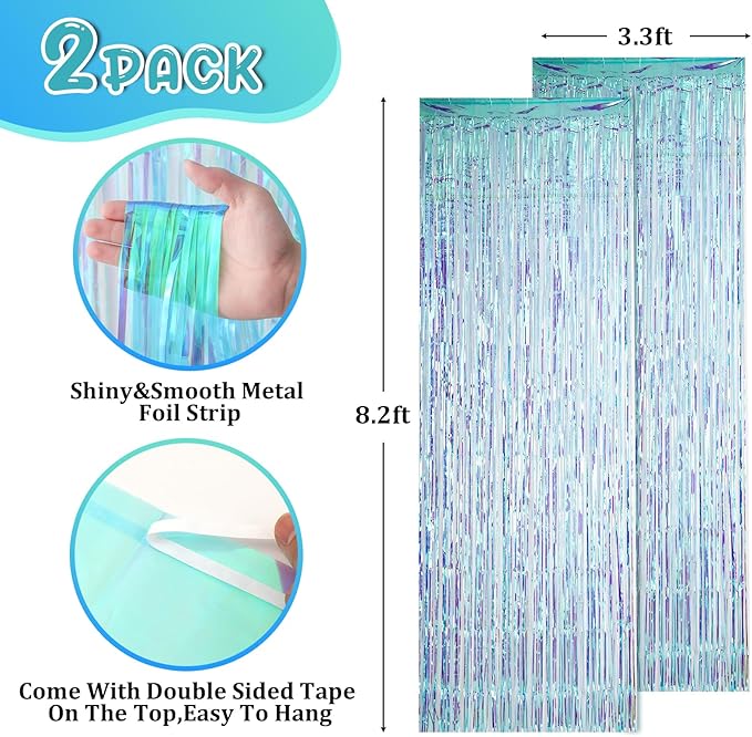 2 Pack 3.3x8.2 Feet Neon Iridescent Foil Fringe Backdrop Curtains, Tinsel - Image 3