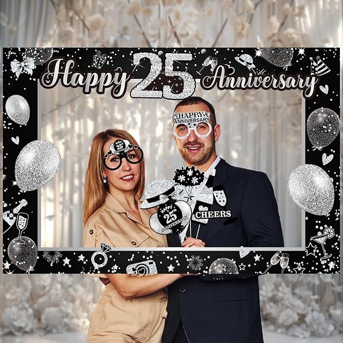 25th Wedding Anniversary Decorations Black Sliver 25th Wedding Anniversary - Image 5