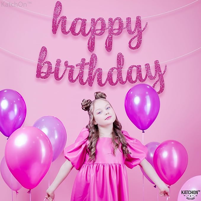 KatchOn, Glitter Pink Cursive Happy Birthday Banner - Image 6