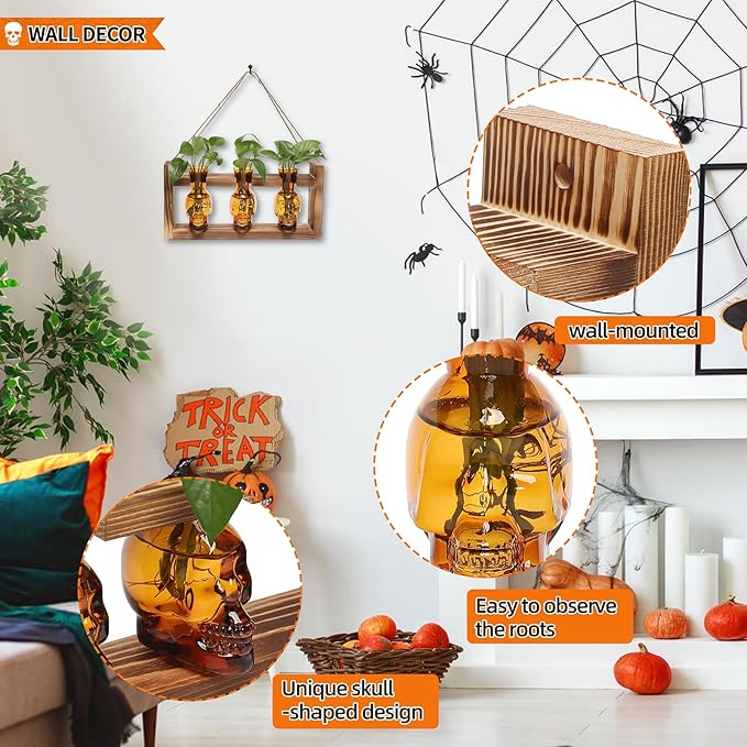 Plant Terrarium Propagation Stations Hydroponics Halloween Skull Planter Vase - Image 2