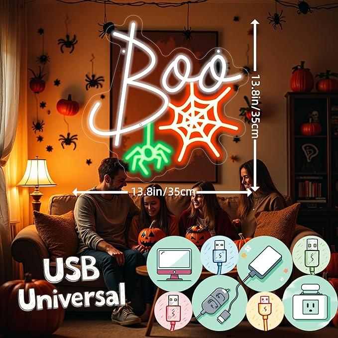 Boo Neon Sign Ghost Neon Light Lets Get Spooky Neon Light Halloween Home Decor - Image 3