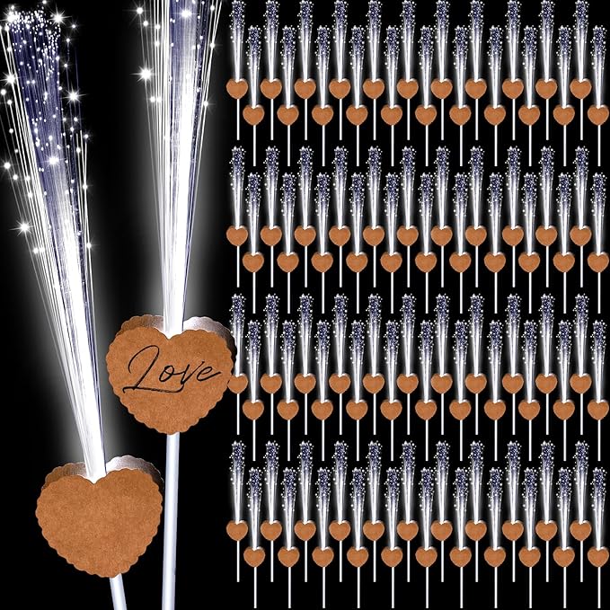 100 Pcs Wedding Sparklers Heart Shaped LED Glow Sticks Fiber Optic Wands Light by Tujoe