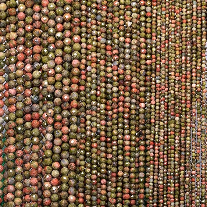Song Xi 180pcs 2mm Natural Unakite Gemstone Beads Faceted Round Loose Stone by SongXi