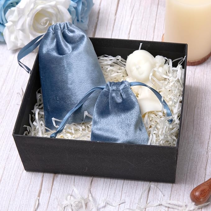 QIANF 12pcs Dusty Blue Velvet Drawstring Bags 3x4 inches Glossy Small Velvet - Image 6
