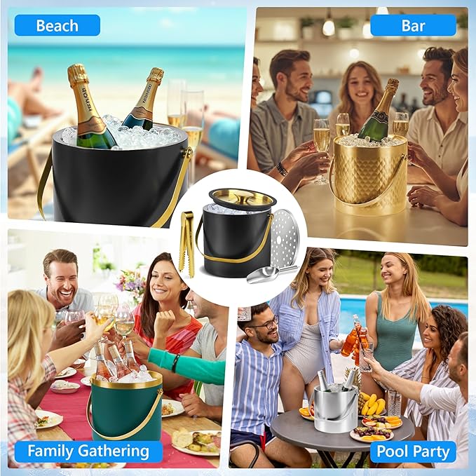 Ice Bucket, Ice Bucket with Silicone Sealing Ring Double-Wall Vacuum Insulation - Image 5