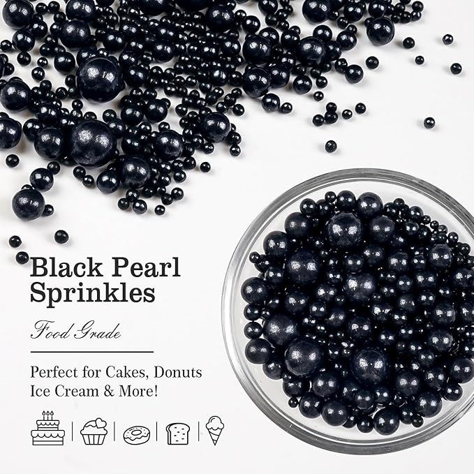 Black Pearl Sugar Sprinkles, Edible Black Sprinkles - Image 3