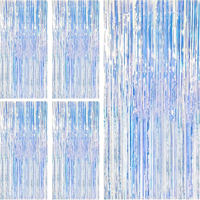5 Pack Iridescent Party Backdrop Decorations Tinsel Curtain Birthday by BOMSI
