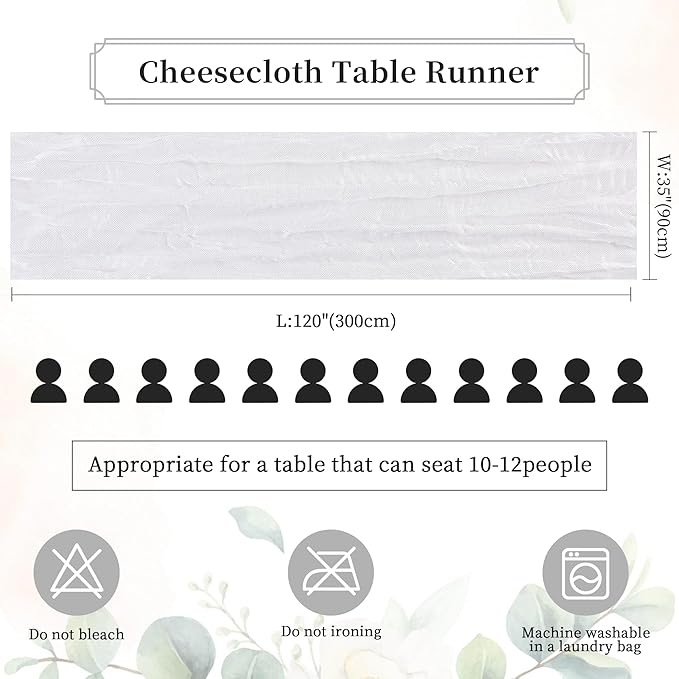 6 Pack White Cheesecloth Table Runner 10FT Long Boho Gauze Table Runner Rustic - Image 4