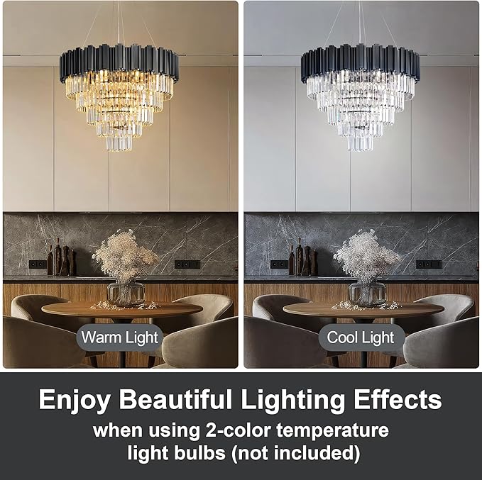 27.5" Black Crystal Chandelier, 9-Light Modern Luxury Round Chandelier - Image 4