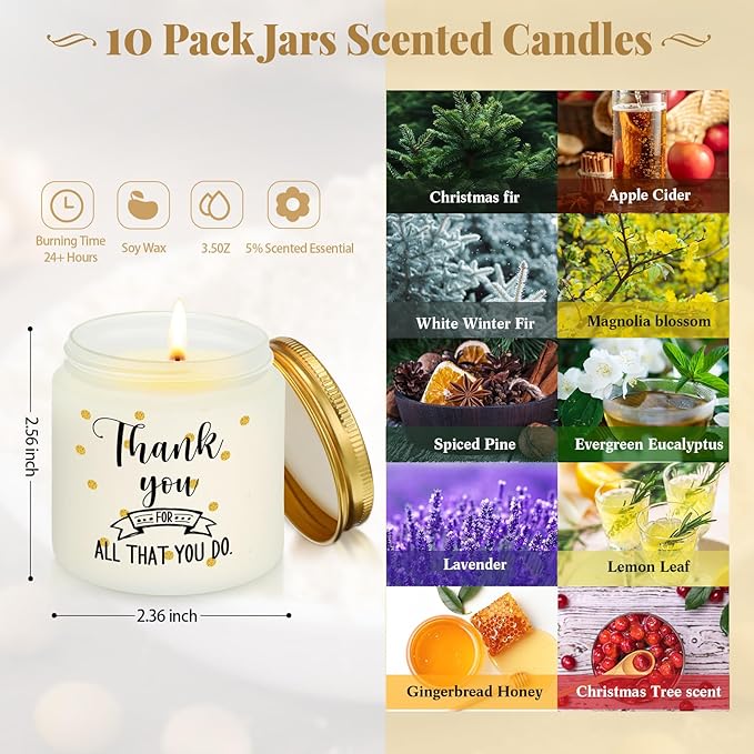 Roowest 10 Jars Thank You Gift Candles 3.5 oz Employee Appreciation Gifts Bulk - Image 2