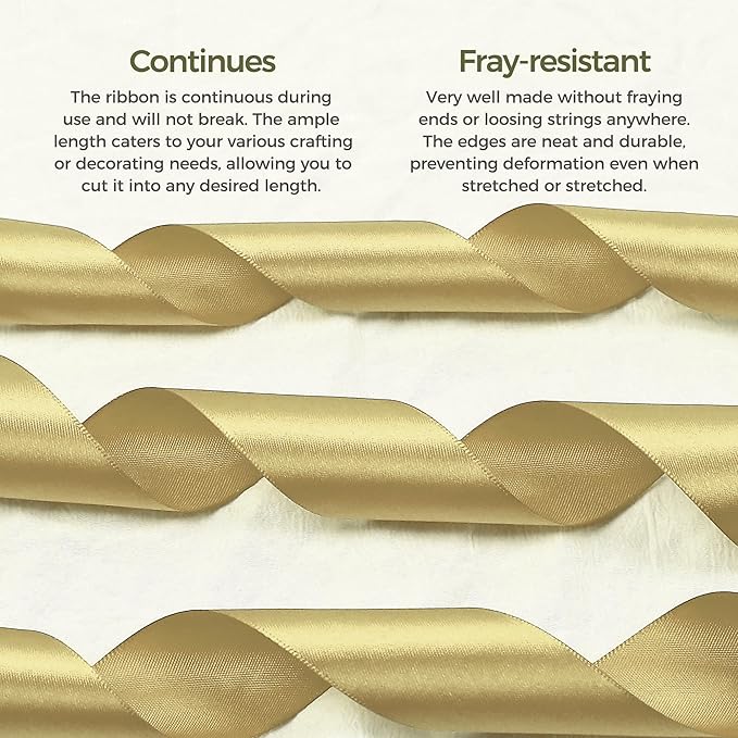 Light Gold Satin Ribbon 3/8 inch X Continuous 25 Yards, Single Face Polyester - Image 4