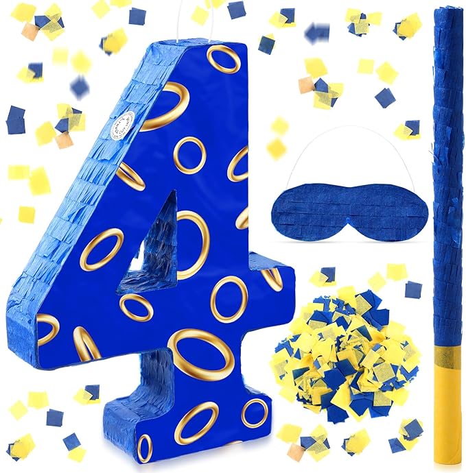 Number 4 Blue and Golden Rings Piñata by Simgoing
