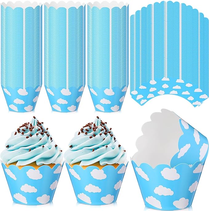 Domensi 100 Pcs Sky Clouds Blue Party Cupcake Wrappers Cloud Cupcake Liners by Domensi