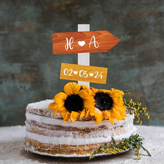 Personalized Rustic Fall Wedding Cake Topper in Wood Custom Bride & Groom Names - Image 2