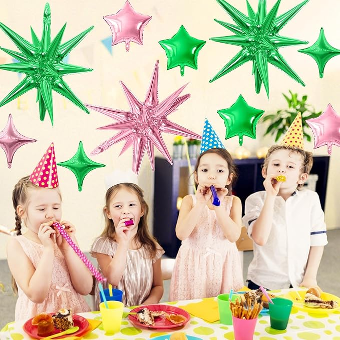 Pink Green Star Balloon - Image 3