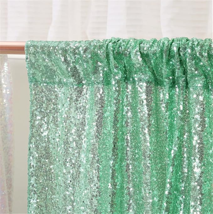 Poise3EHome Mint Green Sequin Backdrop Curtain, 4 Panels 2FTx8FT Glitter - Image 5
