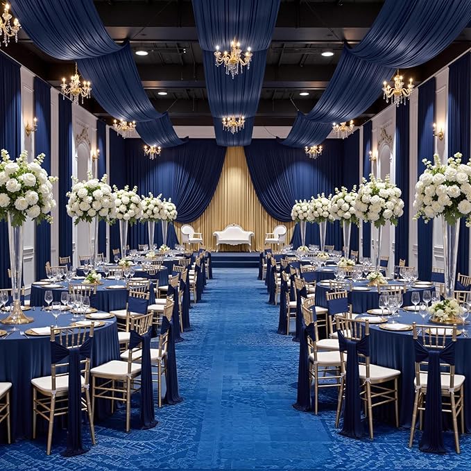 PartyVillage 2 Panels 5ftx30ft Navy Blue Ceiling Drapes - Image 2