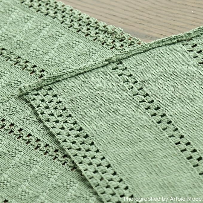 Artoid Mode Light Green Farmhouse Woven Rustic Hollow Table Runner, Seasonal - Image 5