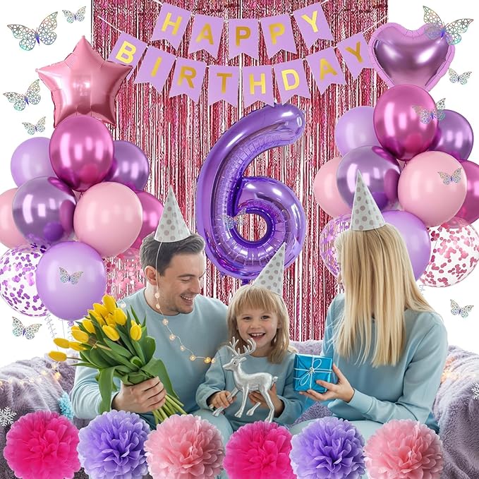 Pink Purple 6th Birthday Party Decorations - Image 5