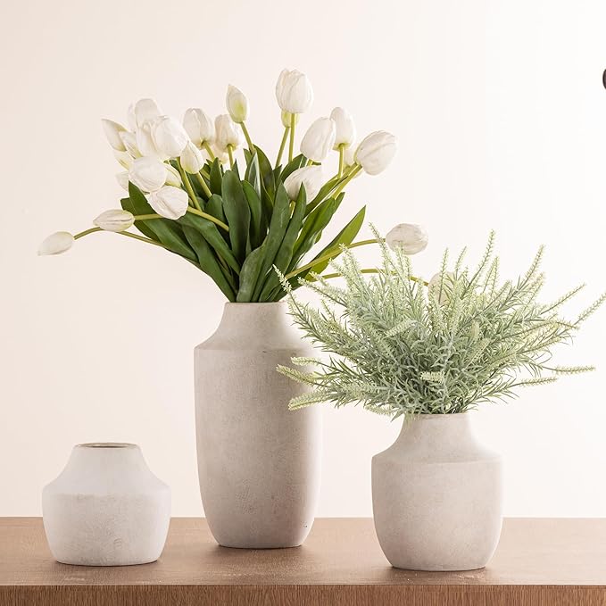 Mitt&Ditt Ceramic Flower Vase, 12.5 inch Tall Off-White Vase, Large Decorative - Image 6